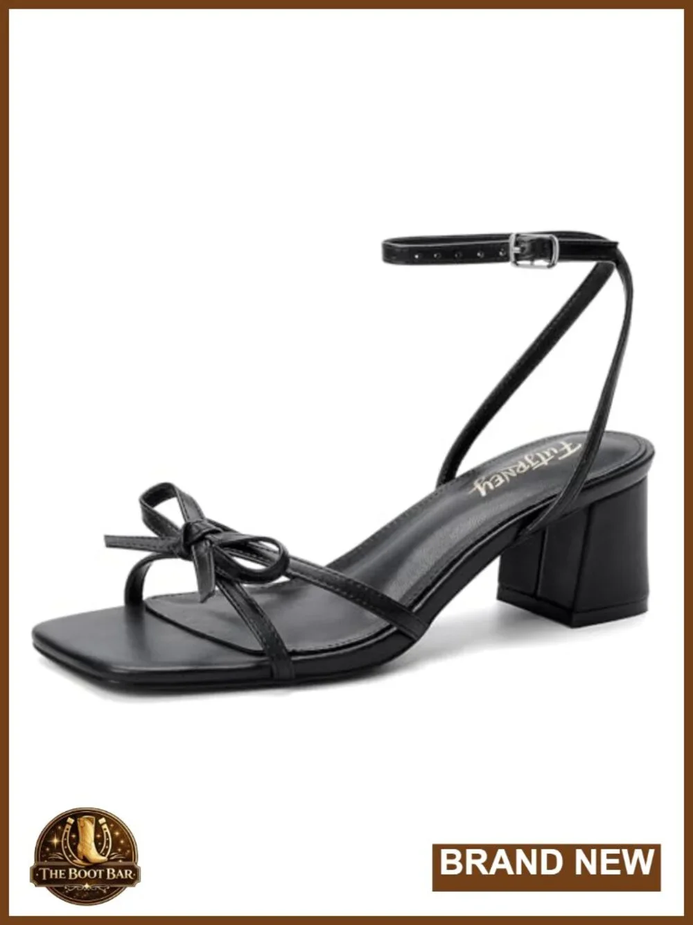 Women's Bow Strappy Block Heels Square Toe Ankle Strap PU Sandals